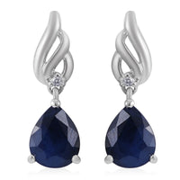 Madagascar Blue Sapphire (DF) and White Zircon Drop Earrings in Platinum Over Sterling Silver 4.00 ctw