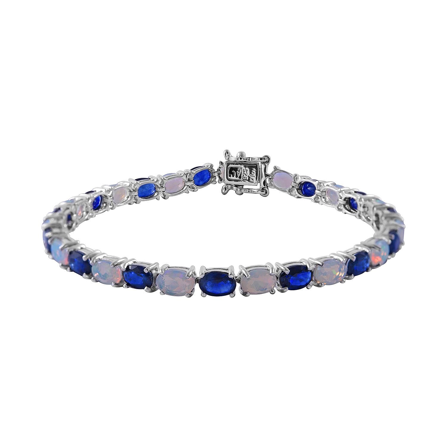 Madagascar Blue Sapphire (DF) and Ethiopian Welo Opal Bracelet in Platinum Over Sterling Silver (6.50 In) 11.10 ctw