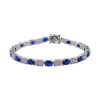 Madagascar Blue Sapphire (DF) and Ethiopian Welo Opal Bracelet in Platinum Over Sterling Silver (6.50 In) 11.10 ctw