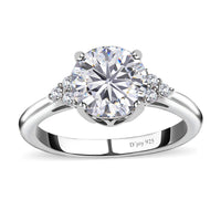 Moissanite (Rnd 8mm) Ring in Platinum Over Sterling Silver (Size 6.0) 1.80 ctw