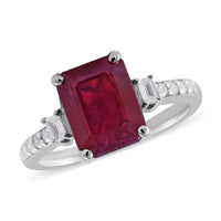 Premium Niassa Ruby (FF) and White Zircon Ring in Platinum Over Sterling Silver 3.75 ctw