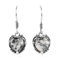 Artisan Crafted White Buffalo Heart Dangle Earrings in Sterling Silver 5.40 ctw