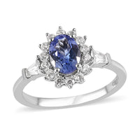 Tanzanite and White Zircon Ring in Platinum Over Sterling Silver 1.40 ctw