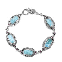 Artisan Crafted Larimar and Orissa Rhodolite Garnet Bracelet in Sterling Silver (8.00 In) 21.60 ctw