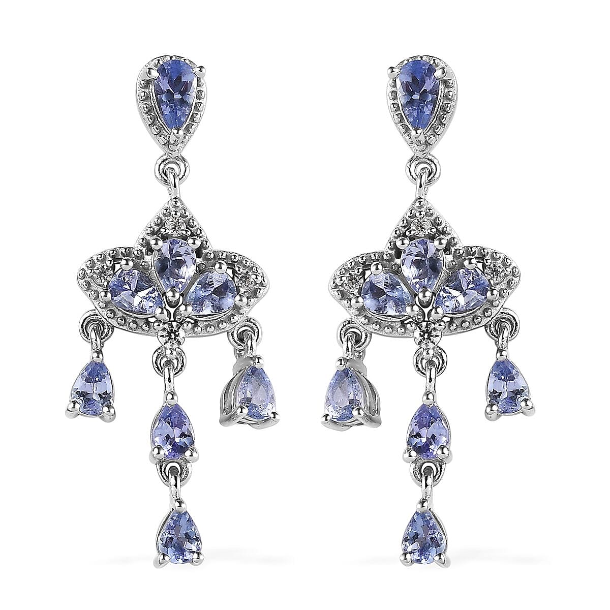 Tanzanite and White Zircon Chandelier Earrings in Platinum Over Sterling Silver 2.50 ctw