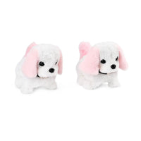 White and Pink Electric Plush Dog- 2pcs Set (7.48"x6.3"x3.93") (2xAA Battery Not Included)