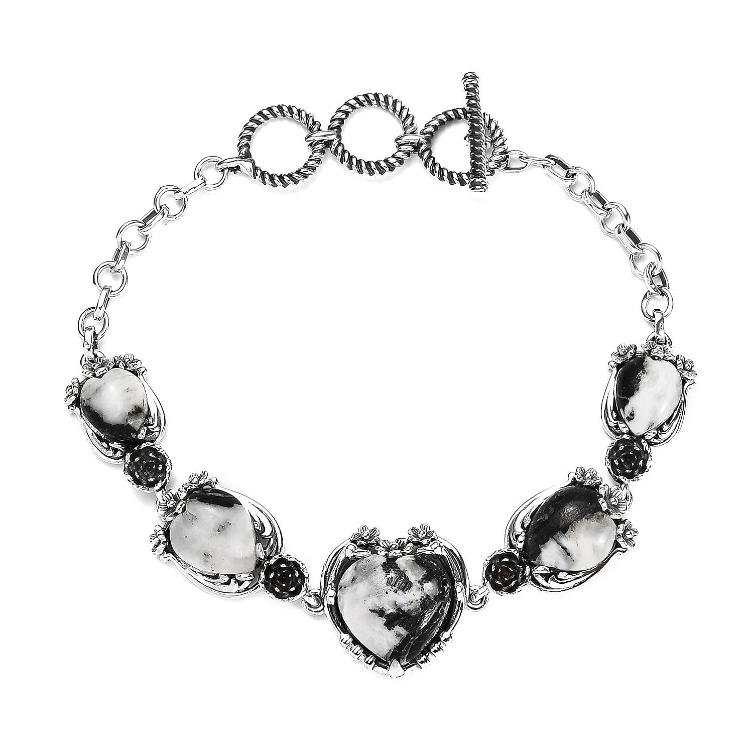 Artisan Crafted White Buffalo Toggle Clasp Heart Bracelet in Sterling Silver (7.25 In) 23.75 ctw