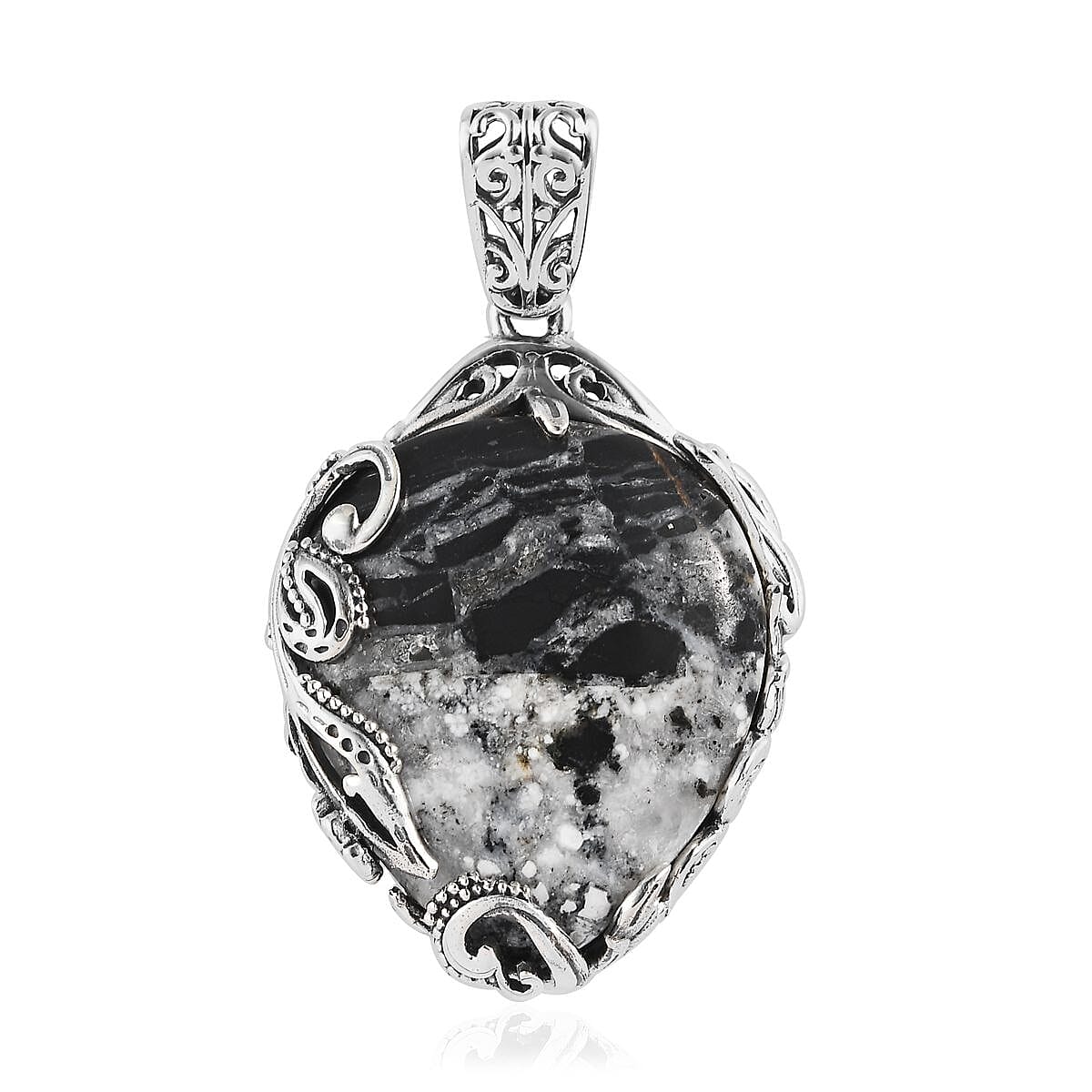 D'Joy Artisan Crafted White Buffalo Solitaire Pendant in Sterling Silver 37.90 ctw