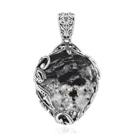 D'Joy Artisan Crafted White Buffalo Solitaire Pendant in Sterling Silver 37.90 ctw