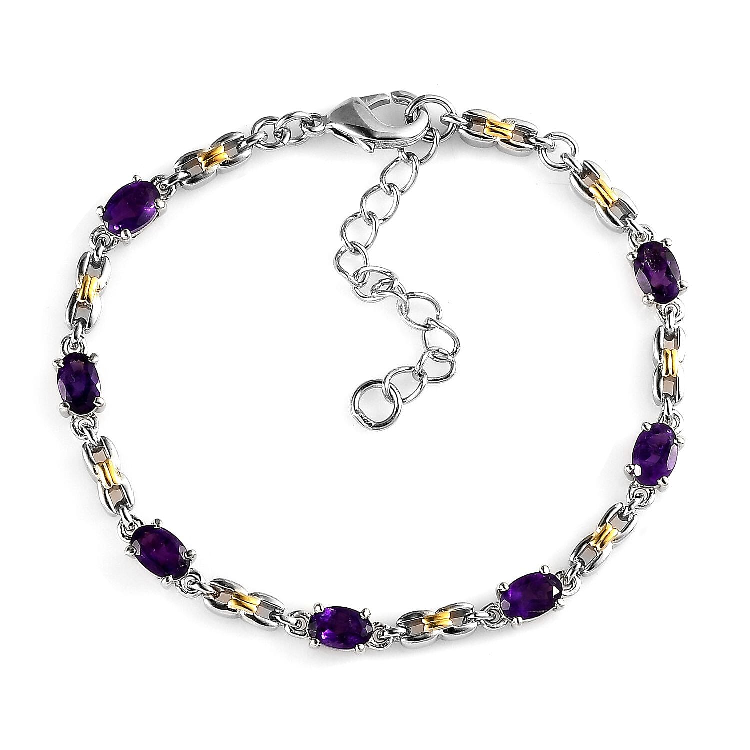 Karis African Amethyst Bracelet in 18K YG Plated and Platinum Bond (6.50-8.00In) 3.10 ctw