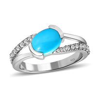 Sleeping Beauty Turquoise and White Zircon 1.30 ctw Ring in Platinum Over Sterling Silver (Size 11.5)
