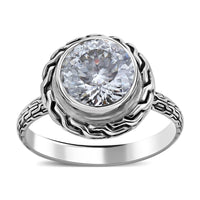 Bali Legacy 120 Facet Moissanite (Rnd 10mm) Ring in Sterling Silver (Size 6.0) 3.40 ctw