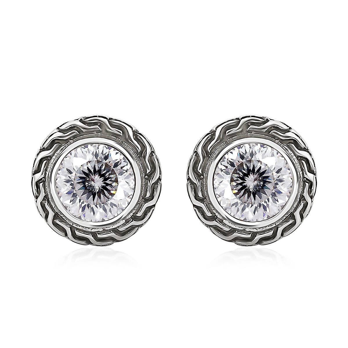 Bali Legacy 120 Facet Moissanite Stud Earrings in Sterling Silver 3.60 ctw