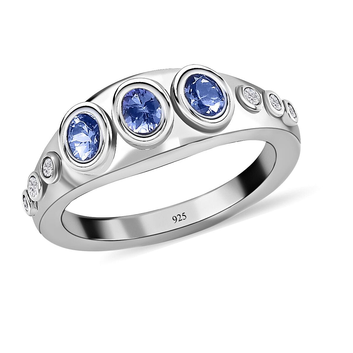 Tanzanite, White Zircon Ring in Platinum Over Sterling Silver (Size 8.0) 0.90 ctw