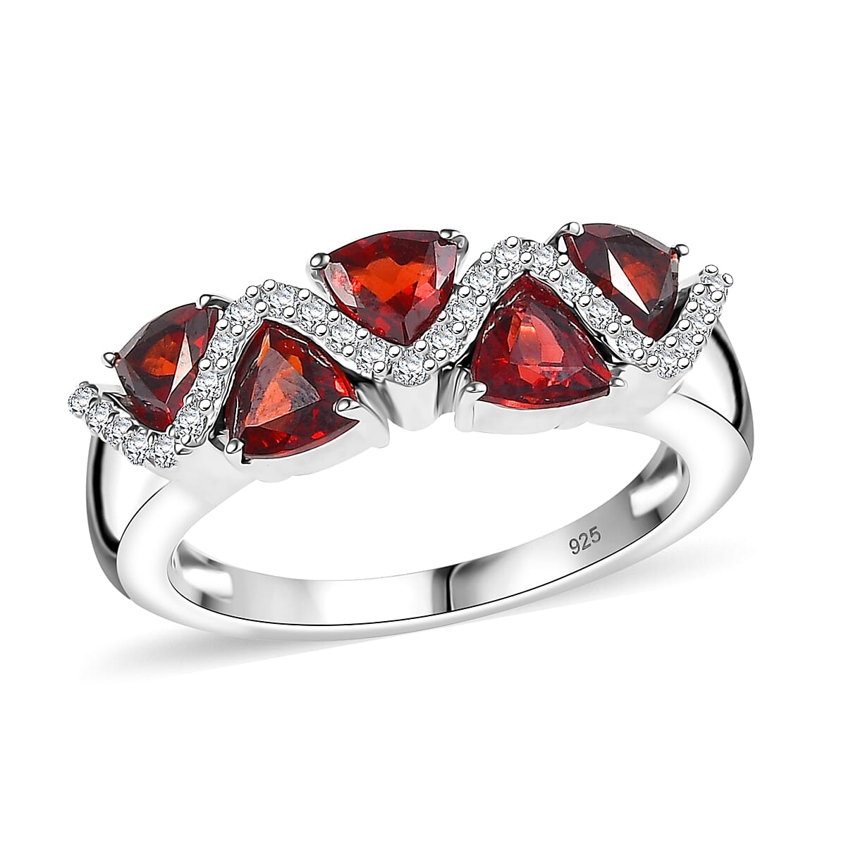 Premium Mozambique Garnet, Simulated Diamond Ring in Rhodium Over Sterling Silver (Size 7.0) 2.10 ctw