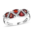 Premium Mozambique Garnet, Simulated Diamond Ring in Rhodium Over Sterling Silver (Size 7.0) 2.10 ctw - Sticky add to cart bar