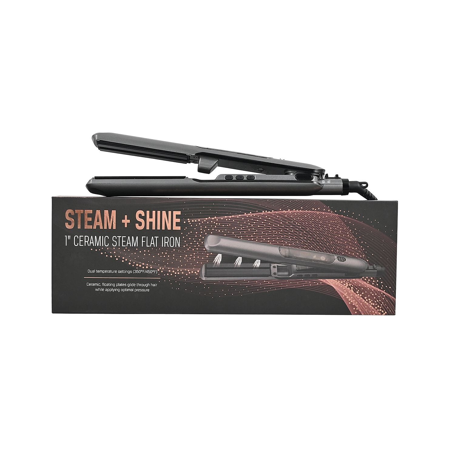 Steam + Shine 1" Ceramic Steam Flat Iron in Gun Metal and Black