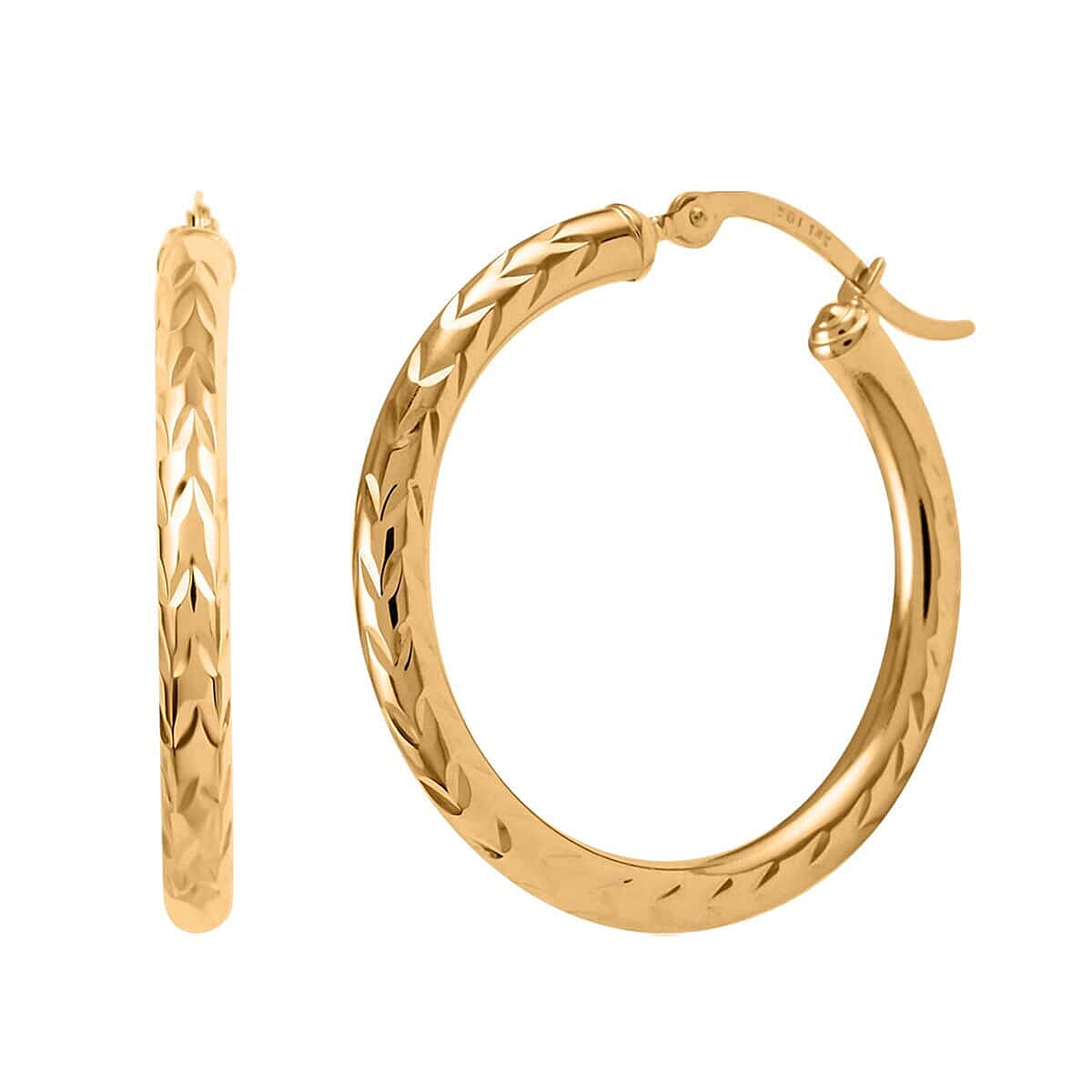 14K Yellow Gold Diamond-Cut Hoop Earrings 0.95 Grams