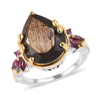 Chocolate Sapphire and Orissa Rhodolite Garnet Ring in Vermeil YG and Platinum Over Sterling Silver 11.00 ctw