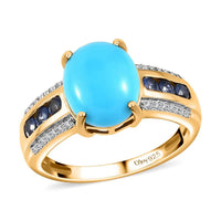 TLV Premium Sleeping Beauty Turquoise, Multi Gemstone Ring in Vermeil YG Over Sterling Silver (Size 10.0) 4.15 ctw