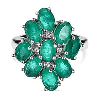 Emeraldine Quartz and White Zircon 5.37 ctw Cluster Ring in Platinum Over Sterling Silver (Size 11.5)