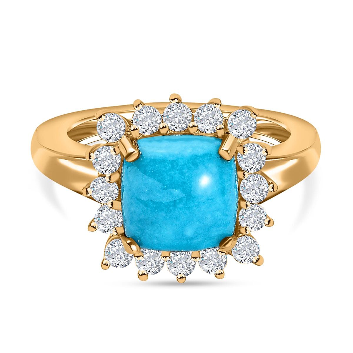 Sleeping Beauty Turquoise, White Zircon Ring in 14K YG Over Sterling Silver (Size 11.5) 2.70 ctw