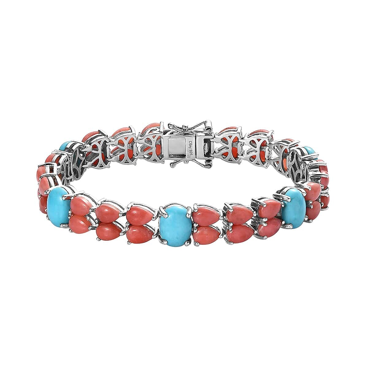 Sleeping Beauty Turquoise and Oregon Peach Opal Bracelet in Platinum Over Sterling Silver (6.50 In) 19.10 ctw