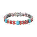 Sleeping Beauty Turquoise and Oregon Peach Opal Bracelet in Platinum Over Sterling Silver (6.50 In) 19.10 ctw - Sticky add to cart bar