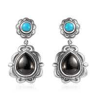 Artisan Crafted Elite Shungite and Sleeping Beauty Turquoise Dangle Earrings in Sterling Silver 6.35 ctw