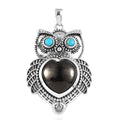 Artisan Crafted Elite Shungite and Sleeping Beauty Turquoise Owl Pendant in Sterling Silver 5.75 ctw - Sticky add to cart bar