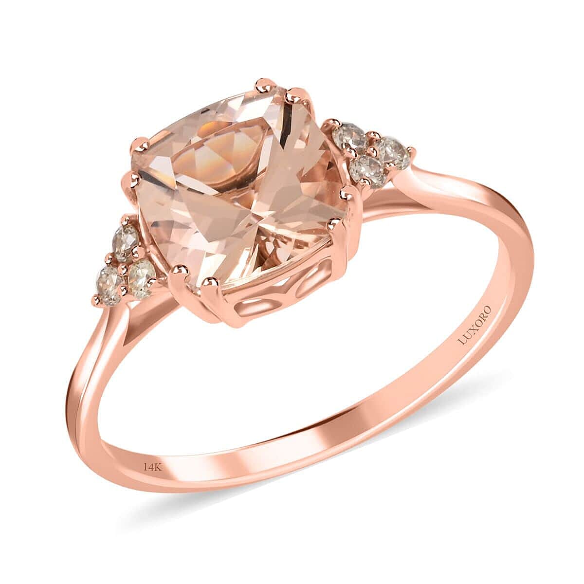 Certified and Appraised Luxoro 14K Rose Gold AAA Marropino Morganite and G-H I2 Diamond Ring 2.15 ctw