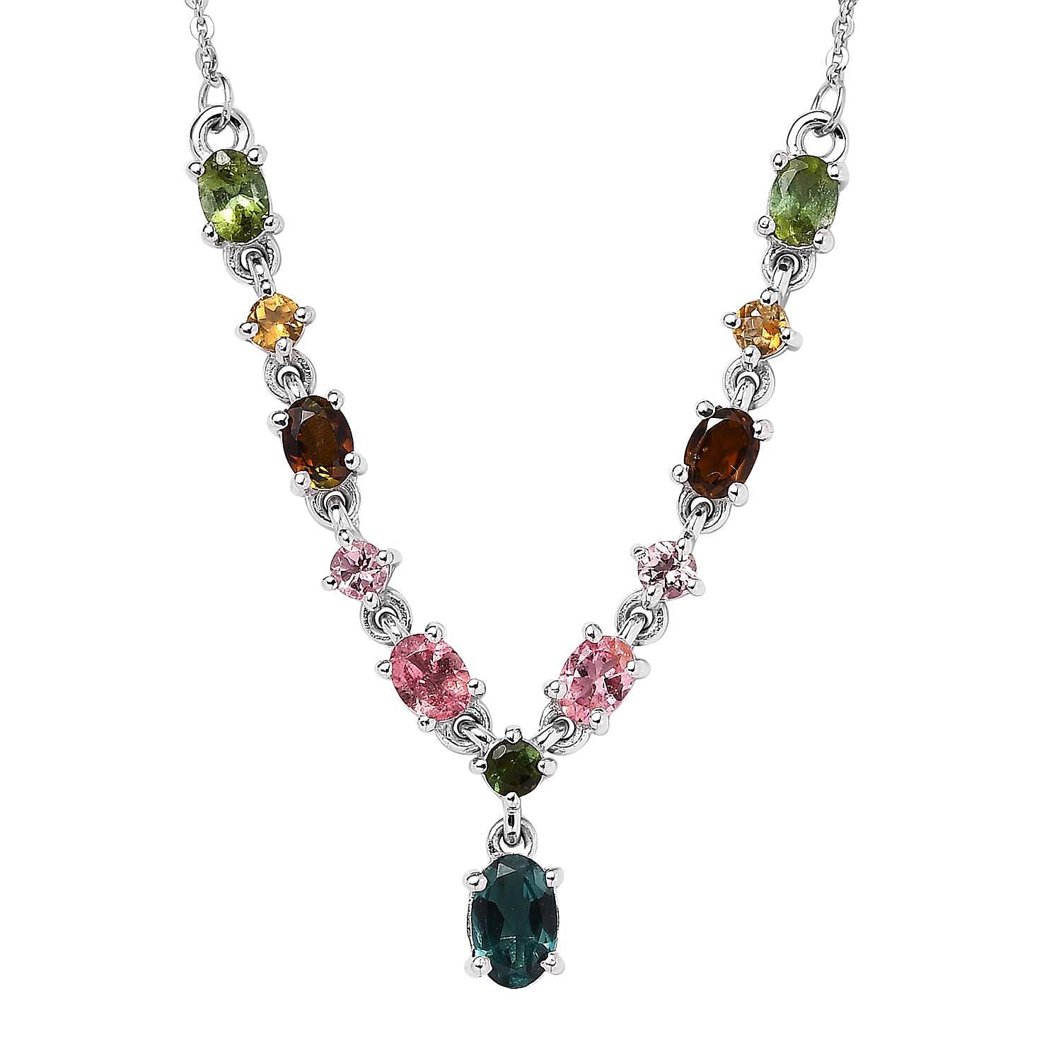 Multi-Tourmaline Necklace (18 Inches) in Platinum Over Sterling Silver 1.90 ctw