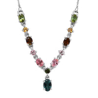 Multi-Tourmaline Necklace (18 Inches) in Platinum Over Sterling Silver 1.90 ctw