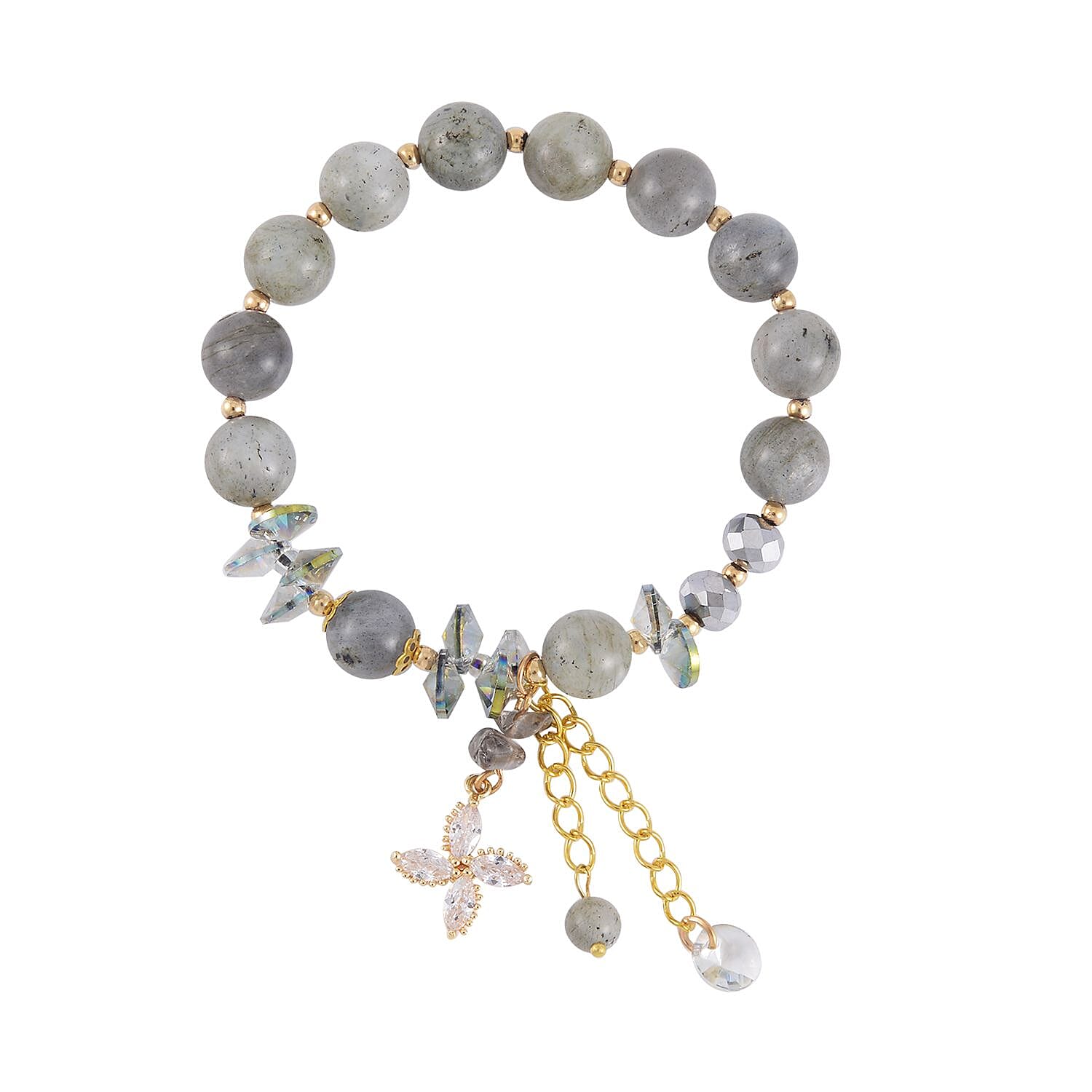 Malagasy Labradorite, Simulated Diamond and Grey Magic Color Austrian Crystal Bracelet (6.50 In) in Goldtone 99.00 ctw