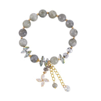 Malagasy Labradorite, Simulated Diamond and Grey Magic Color Austrian Crystal Bracelet (6.50 In) in Goldtone 99.00 ctw