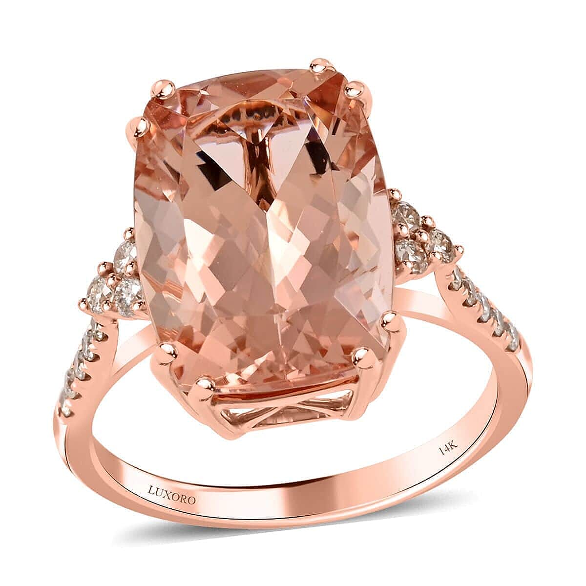 Certified & Appraised Luxoro 14K Rose Gold AAA Marropino Morganite and G-H I2 Diamond Ring 6.70 ctw