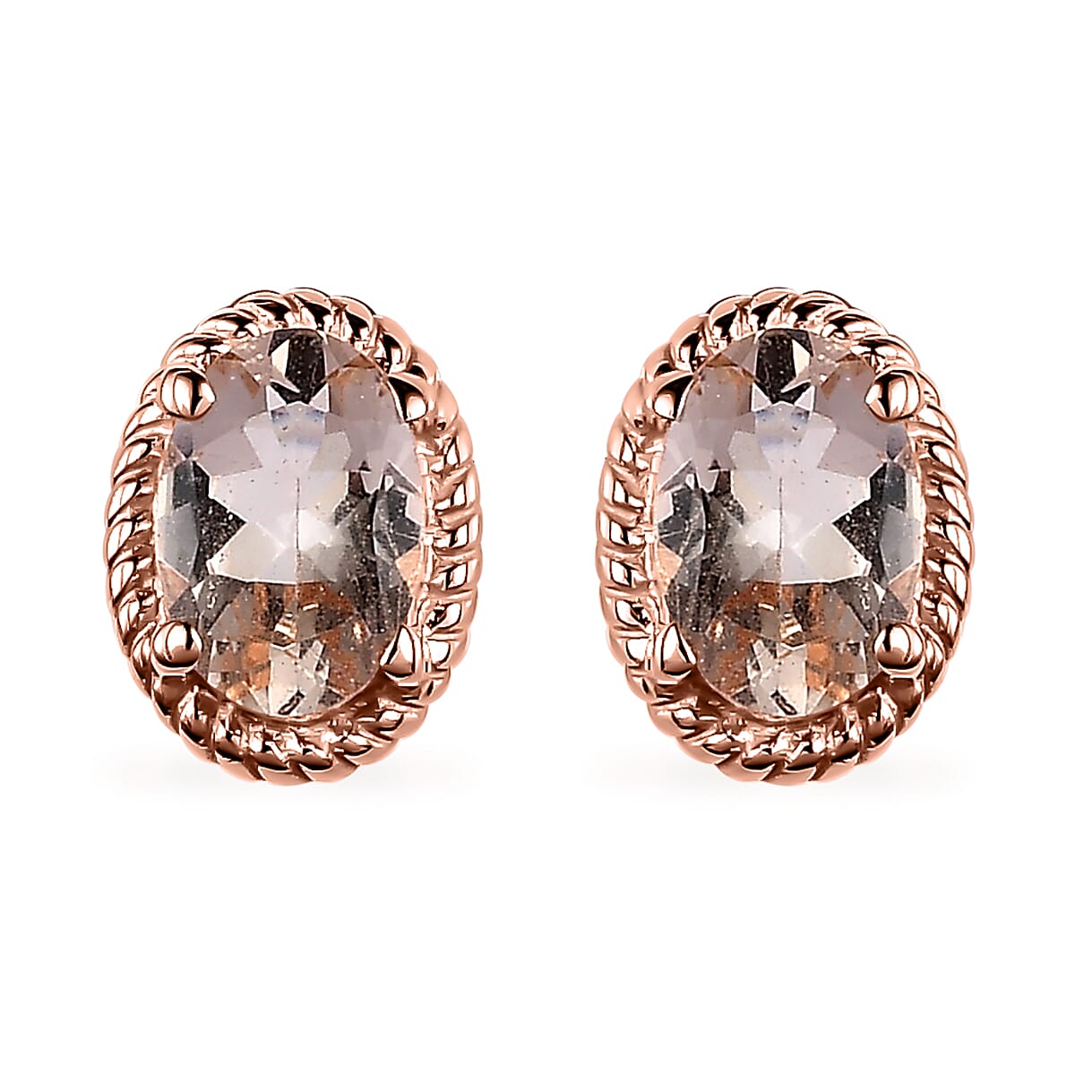 Marropino Morganite Solitaire Stud Earrings in Vermeil Rose Gold Over Sterling Silver 0.85 ctw