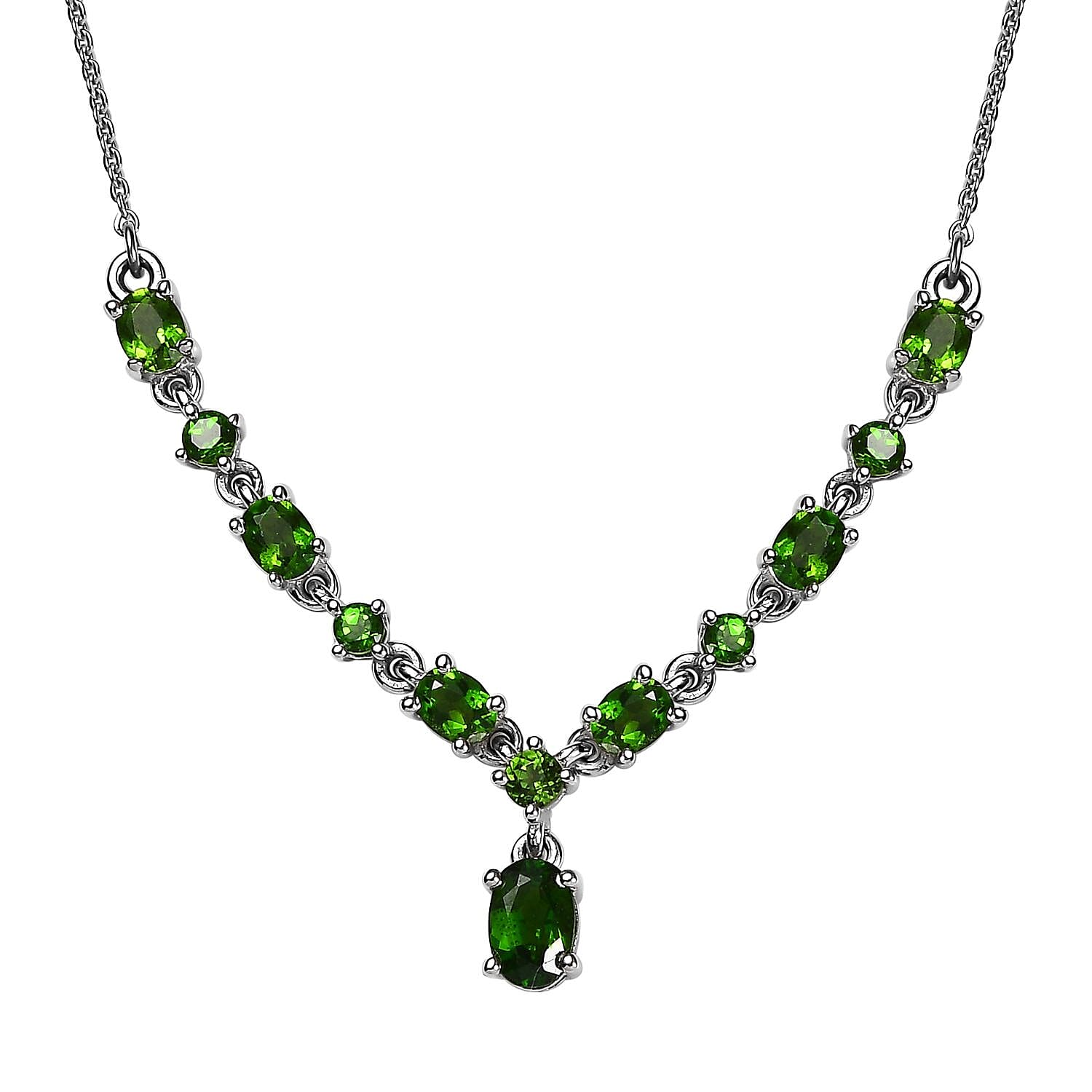 Chrome Diopside Necklace 18 Inches in Platinum Over Sterling Silver 1.90 ctw