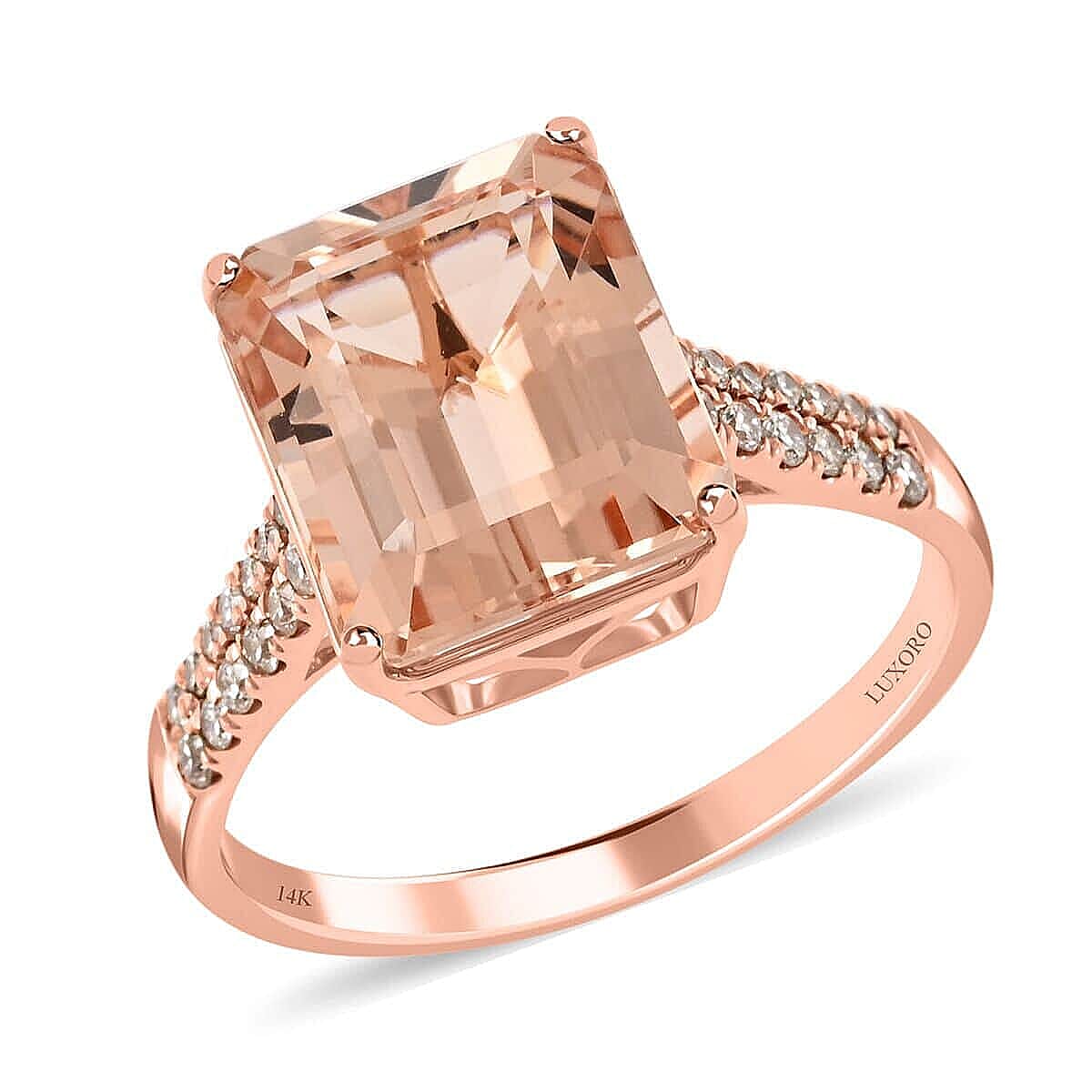 Certified and Appraised Luxoro 14K Rose Gold AAA Marropino Morganite and G-H I2 Diamond Ring 6.15 ctw
