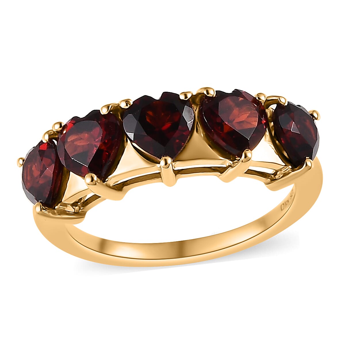 Mozambique Garnet 5 Stone Heart Ring in Vermeil Yellow Gold Over Sterling Silver (Size 6.0) 3.00 ctw
