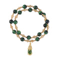 Enhanced Green Tiger's Eye and Multi Color Glass Two Row Stretch Bracelet in Goldtone 73.00 ctw - Sticky add to cart bar