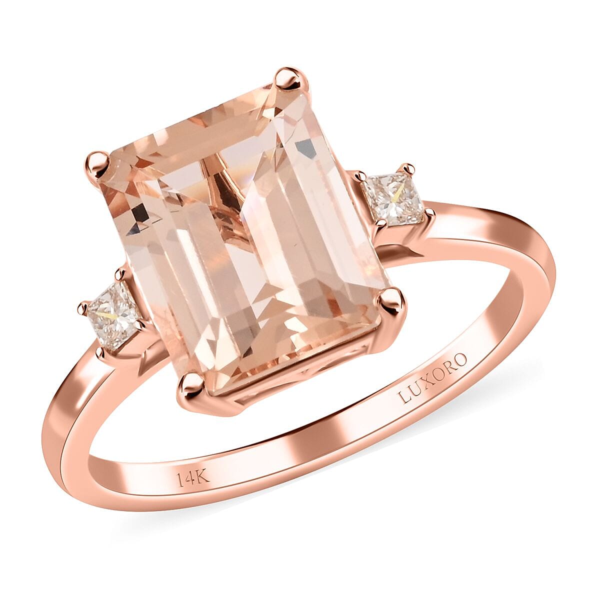 Certified and Appraised Luxoro 14K Rose Gold AAA Marropino Morganite and G-H I2 Diamond Ring 3.15 ctw
