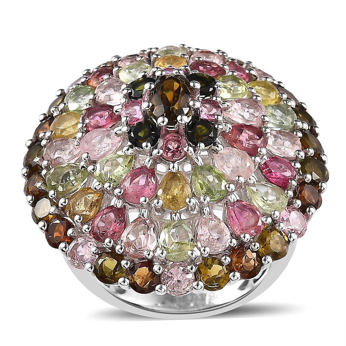 Multi-Tourmaline Ring in Platinum Over Sterling Silver (Size 6.0) 9.25 ctw