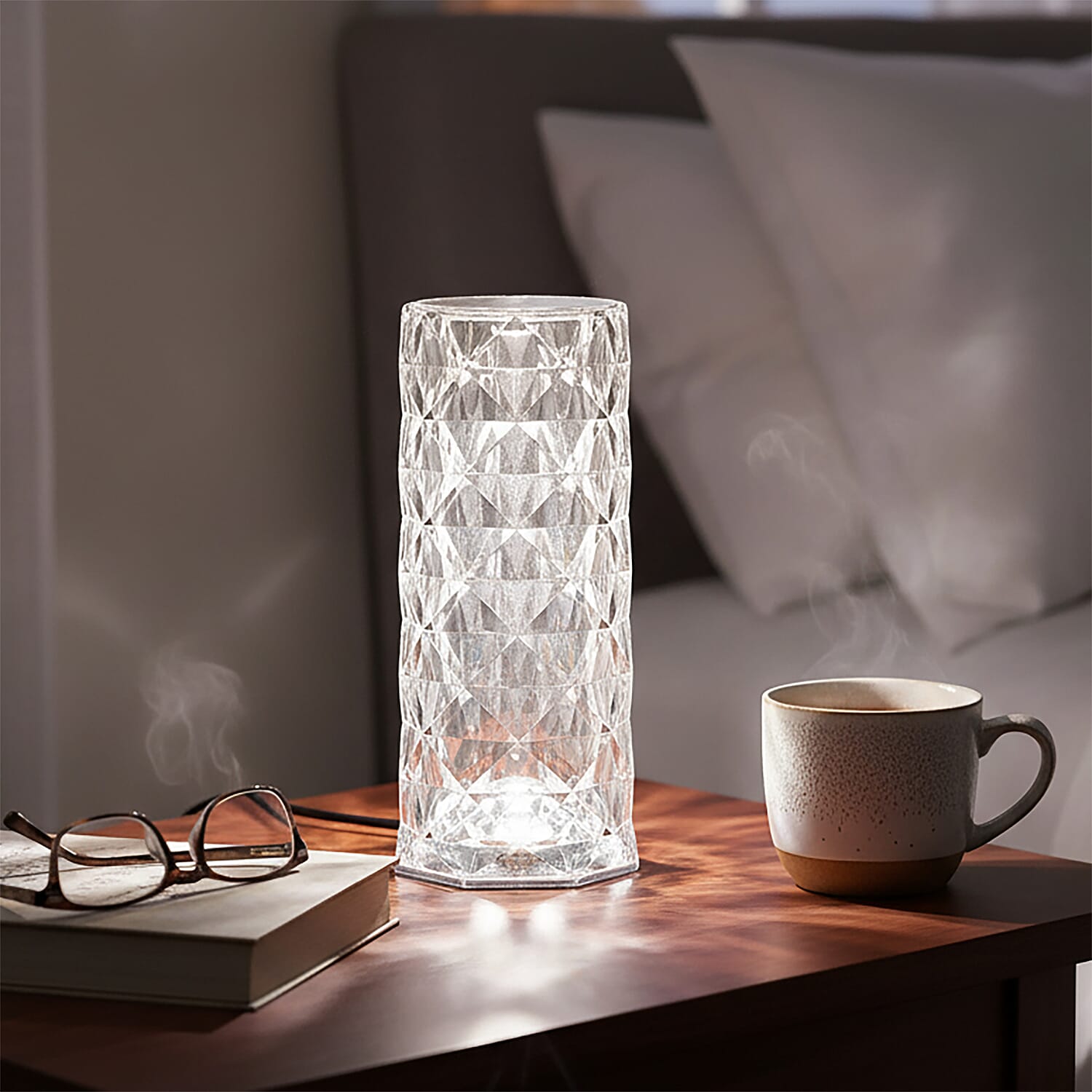 Rechargeable Rose Diamond Table Lamp with Touch and Remote Control (3.14"x3.14"x8.26") - Multi-Color Changing Light