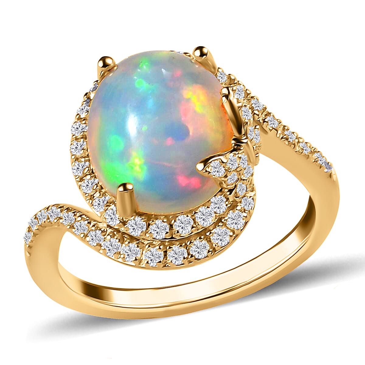 GP Italian Garden Collection Premium Ethiopian Welo Opal and Multi Gemstone Ring in Vermeil Yellow Gold Over Sterling Silver 3.60 ctw