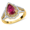 Premium Niassa Ruby (FF) and Multi Gemstone Split Shank Ring in Vermeil Yellow Gold Over Sterling Silver (Size 10.0) 4.10 ctw (Del. in 7-10 Days) - Sticky add to cart bar