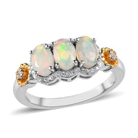 GP Italian Garden Collection Premium Ethiopian Welo Opal and White Zircon Ring in Vermeil YG and Platinum Over Sterling Silver 1.40 ctw
