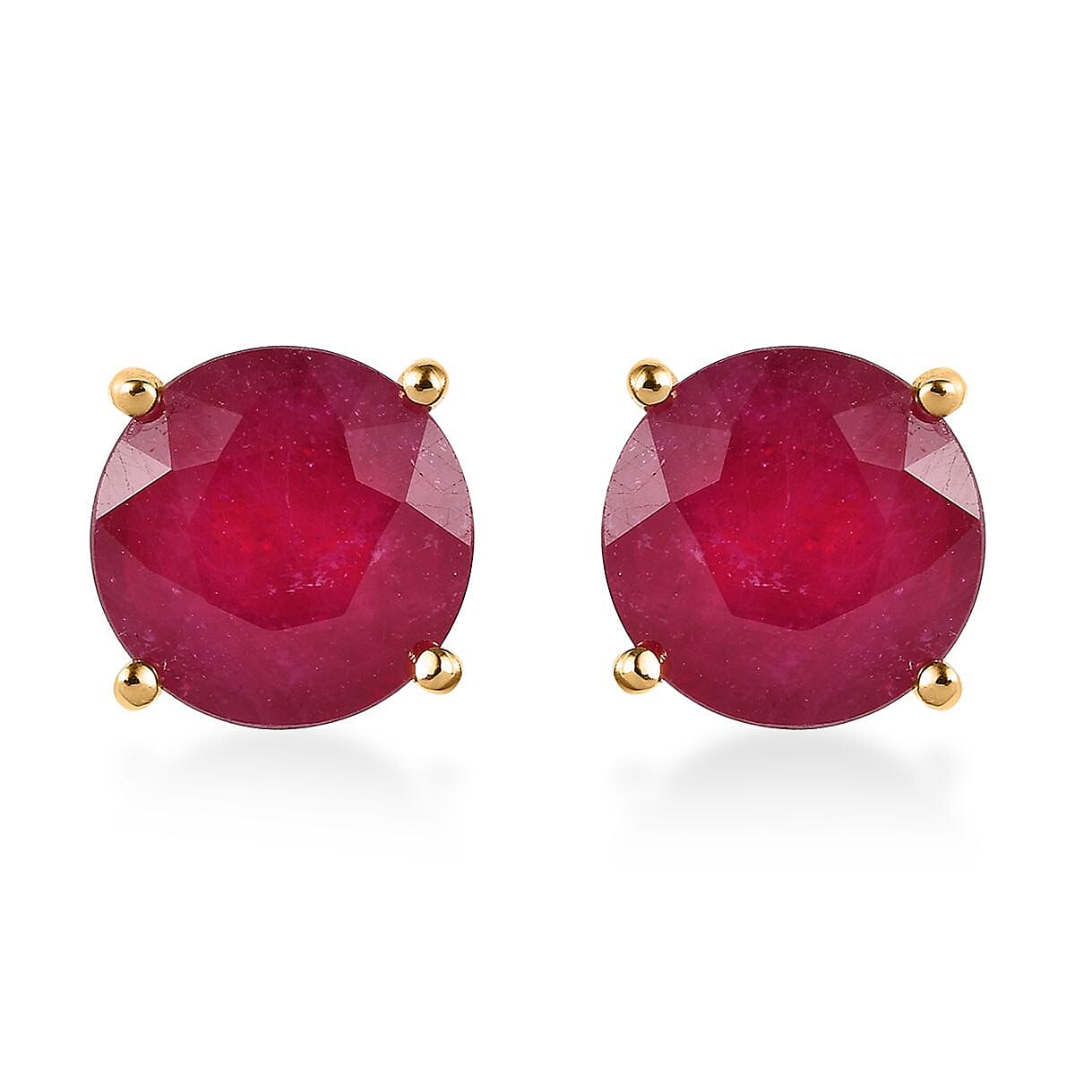 Niassa Ruby (FF) 8.75 ctw Solitaire Stud Earrings in Vermeil Yellow Gold Over Sterling Silver