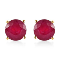 Niassa Ruby (FF) 8.75 ctw Solitaire Stud Earrings in Vermeil Yellow Gold Over Sterling Silver