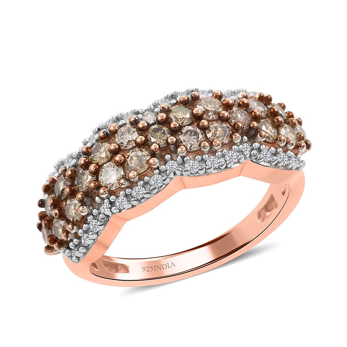 Natural Champagne, White Diamond Ring in Sterling Silver 1.00 ctw